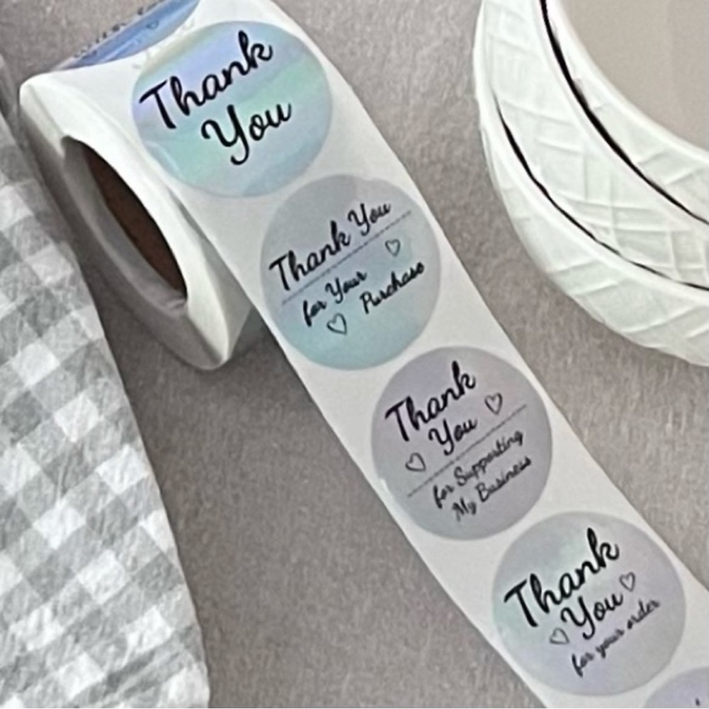 50 Pcs Silver Metallic Holographic Thank You Round Business Stickers 1-1/2”